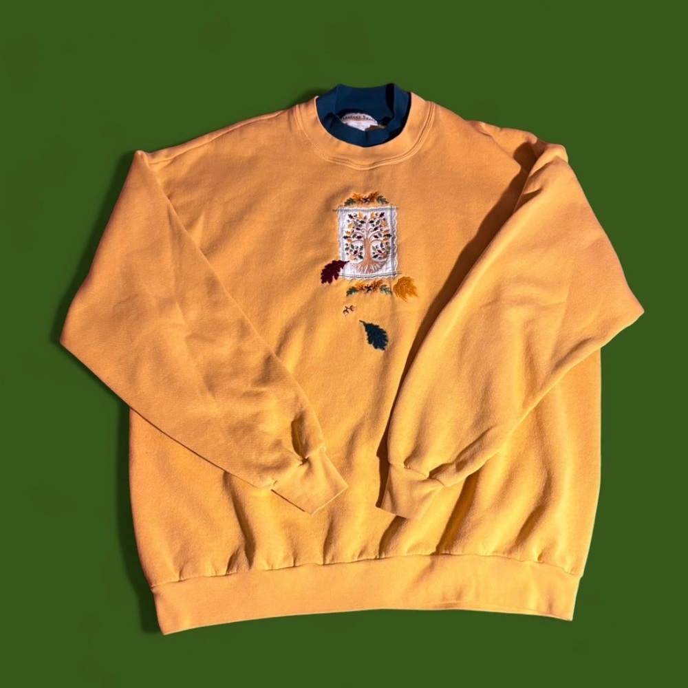 Embroidered sweater with tree, leaves, and tiny acorns 🍂